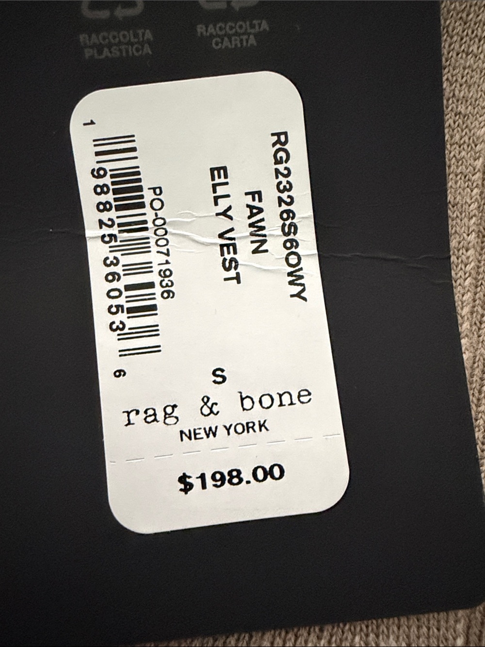 Rag & Bone Elly Vest NWT Sleeveless V-Neck Button Front Knit Vest -fawn color - Picture 5 of 5